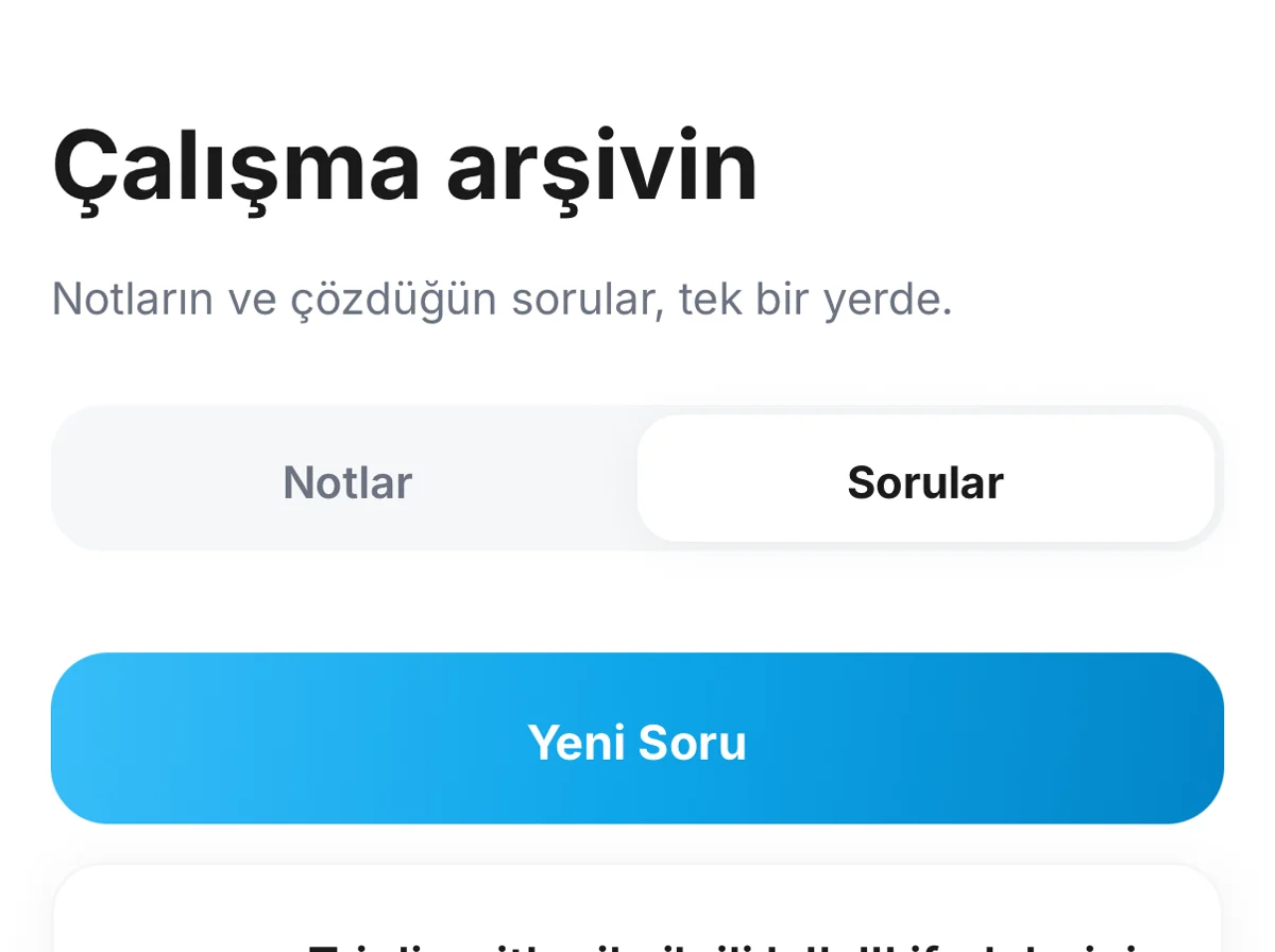 Ozard uygulamasında notların ve çözülen soruların bulunduğu çalışma arşivi