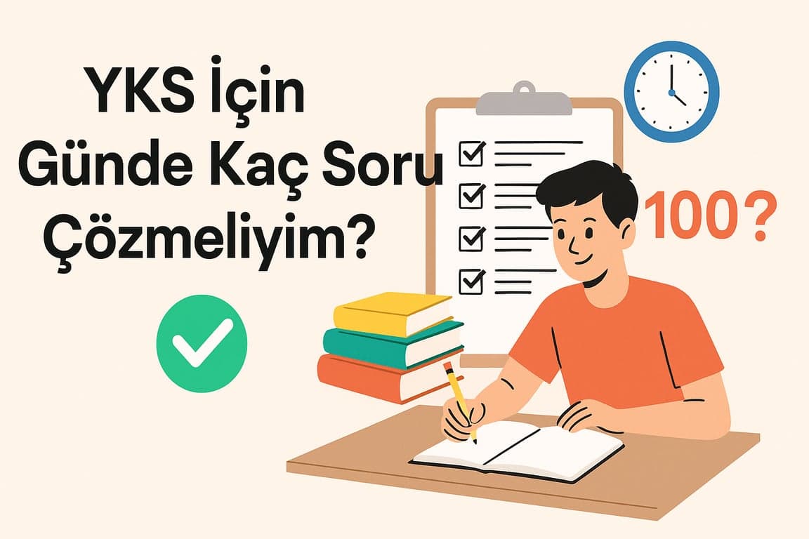 YKS’de günde kaç soru çözülmeli sorusuna yanıt veren blog yazısı için hazırlanmış, soru çözen lise öğrencisi illüstrasyonu.