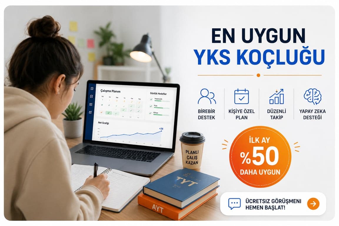 YKS hazırlığı yapan bir öğrencinin çalışma planını takip ettiği online koçluk sistemi.